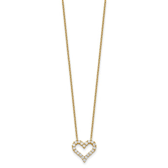 Sterling Silver Gold-tone CZ Heart w/ 2in ext. Necklace