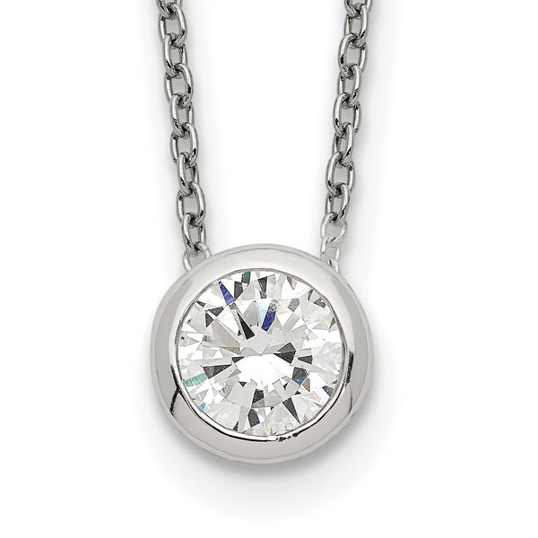 Sterling Silver Bezel 8mm CZ Necklace