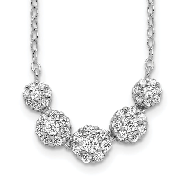 Sterling Silver Rhodium-plated 5-CZ Circles w/2in. Ext. Necklace