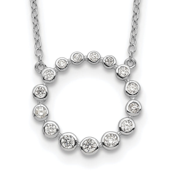 Sterling Silver Rhodium-plated CZ Circle w/2in ext Necklace