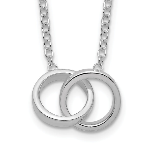 Sterling Silver Polished 2-Rings Necklace 18 in - Birthstone Company
