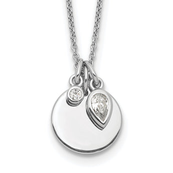Sterling Silver Rhodium Plated w/1.75in ext. CZ Necklace