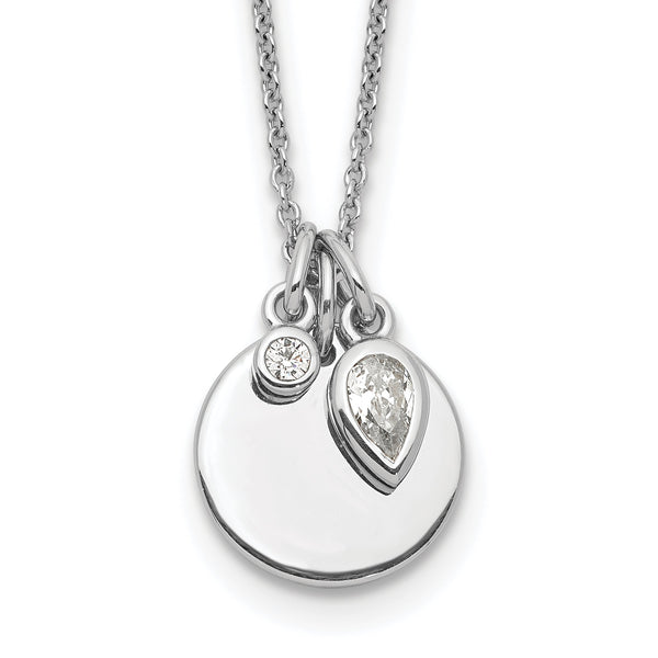 Sterling Silver Rhodium Plated w/1.75in ext. CZ Necklace