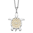 Sterling Silver Gold-tone Diamond-cut Turtle w/ 2in ext. Necklace