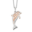 Sterling Silver Rose-tone Diamond-cut Dolphin w/ 2in ext. Necklace