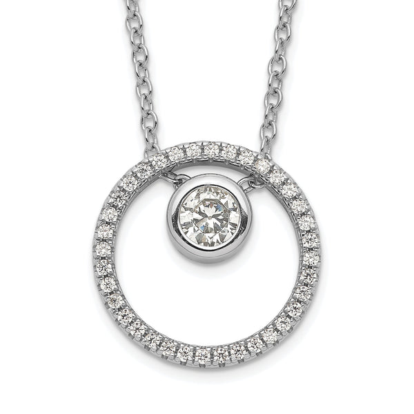 Sterling Silver RH-plated CZ Circle w/1in. Ext. Necklace