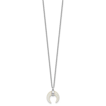 Sterling Silver RH-plated Mother Of Pearl Moon w/2in ext Necklace
