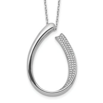Sterling Silver Rhodium-plated CZ Micro Pave w/ 2in ext. Necklace