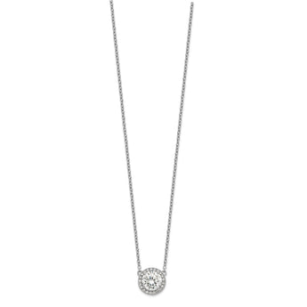 Sterling Silver Rhodium-plated Round CZ Halo w/1in ext Necklace