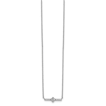 Sterling Silver Rhodium Plated CZ Fancy Bar Necklace