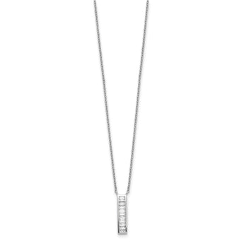 Sterling Silver Rhodium Plated CZ Vertical Bar Necklace