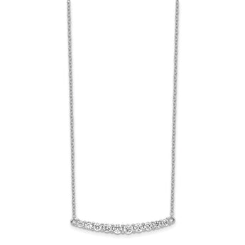 Sterling Silver Rhodium-plated CZ Bar w/ 2in ext. Necklace