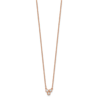 Sterling Silver Rose-tone 3-CZ w/ 2in ext Necklace