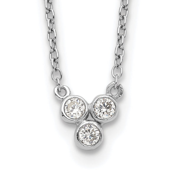 Sterling Silver Rhodium-plated 3-CZ w/ 2in ext Necklace