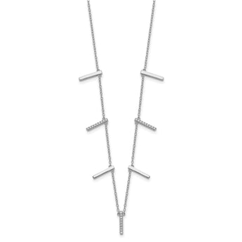 Sterling Silver Rhodium-plated CZ Vertical Bars w/2in ext Necklace