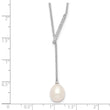 Sterling Silver Rhodium-plated CZ Bar/FWC Pearl w/2in ext Necklace