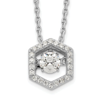 Sterling Silver Rhod-plated Hexagon Moving CZ w/2in ext Necklace