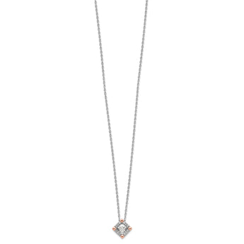 Sterling Silver RH-plated Rose-tone Moving CZ w/2in ext Necklace