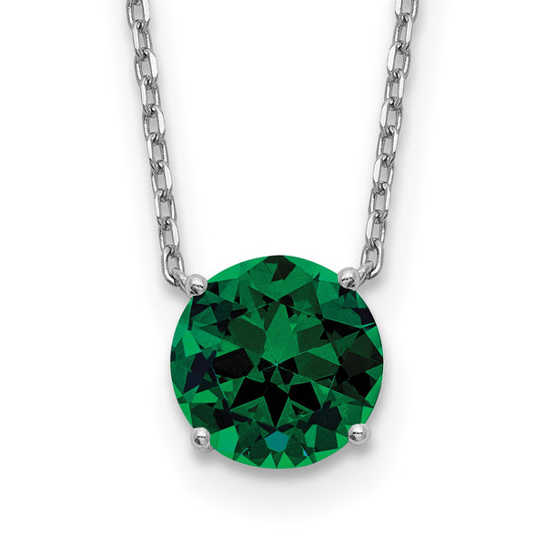 Sterling Silver Rhodium Plated Green Swarovski Crystal 16.5 inch Necklace with 2 inch extension