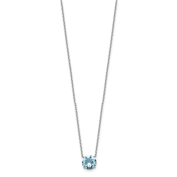 Sterling Silver Rhodium Plated Light Blue Swarovski Crystal 16.5 inch Necklace with 2 inch extension