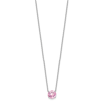 Sterling Silver Rhodium Plated Light Pink Swarovski Crystal 16.5 inch Necklace with 2 inch extension
