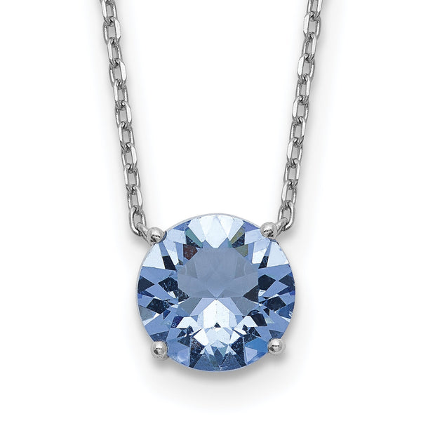 Sterling Silver Rhodium Plated Blue Swarovski Crystal 16.5 inch Necklace with 2 inch extension