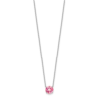 Sterling Silver Rhodium Plated Pink Swarovski Crystal 16.5 inch Necklace with 2 inch extension