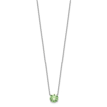 Sterling Silver Rhodium Plated Green Swarovski Crystal 16.5 inch Necklace with 2 inch extension