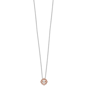 Sterling Silver Rhodium-plated Rose-tone Vibrant CZ 2in ext Necklace