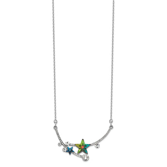 Sterling Silver RH-plated Multi-color Crystal Star w/2in ext Necklace