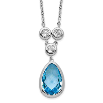 Sterling Silver Rhodium-plated White & Blue Topaz w/ 2in ext. Necklace - Birthstone Company