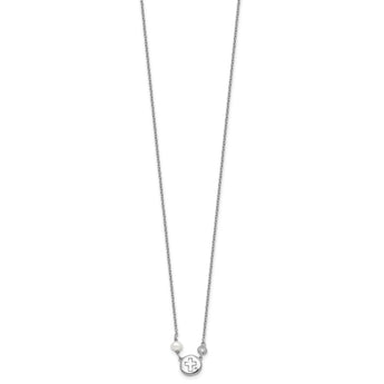 Sterling Silver RH-plated CZ/Cross/FWC Pearl w/2in ext Necklace