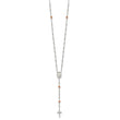 Sterling Silver RH-plated Beaded w/Rose-tone Roses Rosary 21in Necklace