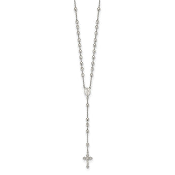 Sterling Silver Rhodium-plated Beaded Rosary Necklace