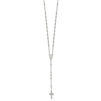 Sterling Silver Rhodium-plated Beaded Rosary 27 inch Necklace