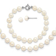 Sterling Silver Madi K Rhodium-plated 5-6mm Semi-round Freshwater Cultured Pearl 12in Necklace, 4in Bracelet & Button Earrring Set