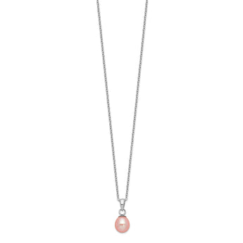 Sterling Silver Rhodium-plated Pink FWC Pearl Necklace/Earrings Set