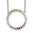 Prizma Sterling Silver Rhodium-plated 16 inch Colorful CZ Open Circle Necklace with 2 inch Extender