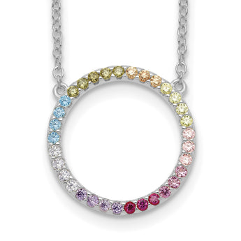 Prizma Sterling Silver Rhodium-plated 16 inch Colorful CZ Open Circle Necklace with 2 inch Extender - Birthstone Company