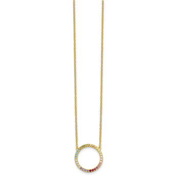 Prizma Sterling Silver Gold-tone 14K Flash Gold-plated 16 inch Colorful CZ Open Circle Necklace with 2 inch Extender - Birthstone Company