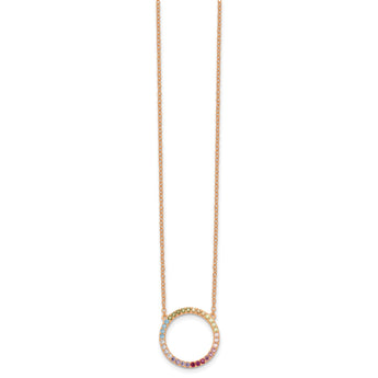 Prizma Sterling Silver Rose-tone 14K Flash Rose Gold-plated 16 inch Colorful CZ Open Circle Necklace with 2 inch Extender - Birthstone Company