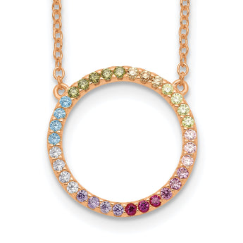 Prizma Sterling Silver Rose-tone 14K Flash Rose Gold-plated 16 inch Colorful CZ Open Circle Necklace with 2 inch Extender - Birthstone Company