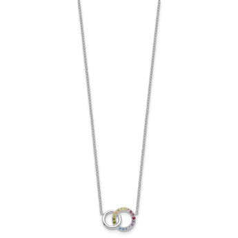 Prizma Sterling Silver Rhodium-plated 16 inch Colorful CZ Intertwined Circle Necklace with 2 inch Extender - Birthstone Company