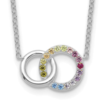 Prizma Sterling Silver Rhodium-plated 16 inch Colorful CZ Intertwined Circle Necklace with 2 inch Extender - Birthstone Company