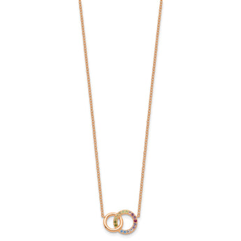 Prizma Sterling Silver Rose-tone 14K Flash Rose Gold-plated 16 inch Colorful CZ Intertwined Circle Necklace with 2 inch Extender - Birthstone Company