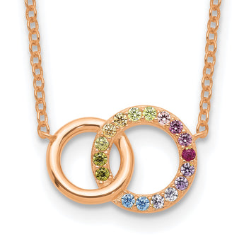 Prizma Sterling Silver Rose-tone 14K Flash Rose Gold-plated 16 inch Colorful CZ Intertwined Circle Necklace with 2 inch Extender - Birthstone Company