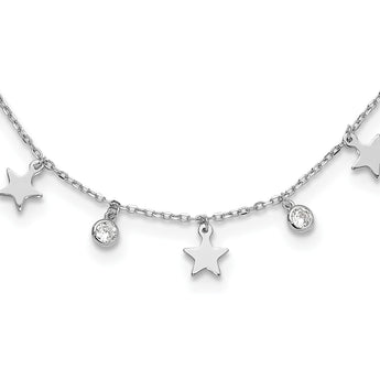 Sterling Silver Rhodium-Plated CZ Star with 2in Ext. Choker - Birthstone Company