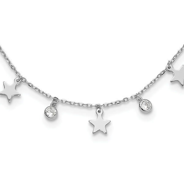 Sterling Silver Rhodium-Plated CZ Star with 2in Ext. Choker - Birthstone Company