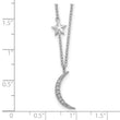 Sterling Silver Rh-Plated CZ Stars and Moon w/ 2in Ext. Necklace