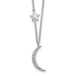 Sterling Silver Rh-Plated CZ Stars and Moon w/ 2in Ext. Necklace